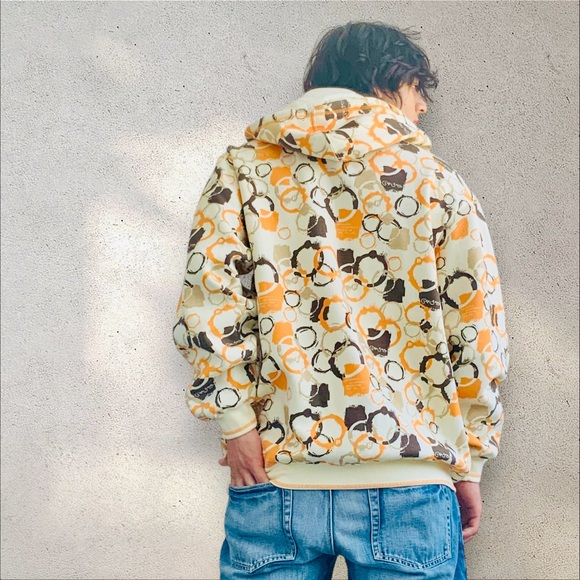 Men’s Pepe Jeans Ivory Orange Brown Khaki Circles Full Zip Hoodie - Picture 2 of 4